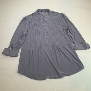 Ava and Grace Blouse Gray V Neck Buttons 3/4 Sleeve Size Medium
